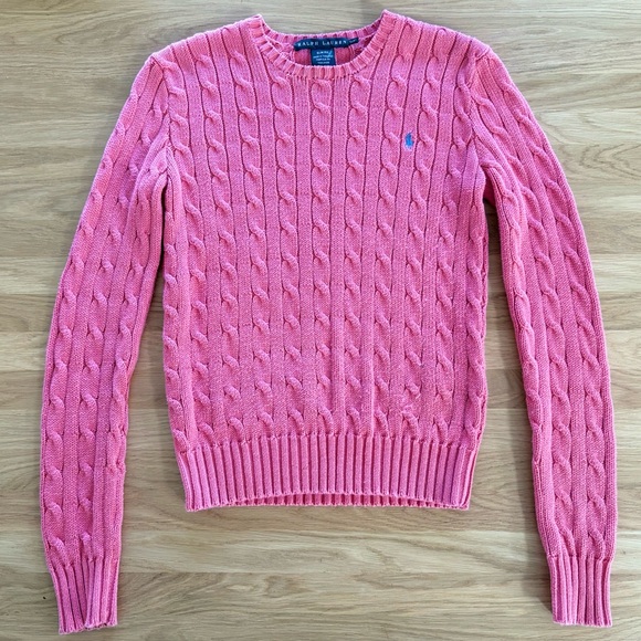 Ralph Lauren Pink Cable Knit Sweater | Preppy Pony Logo Women’s Small - Picture 1 of 7